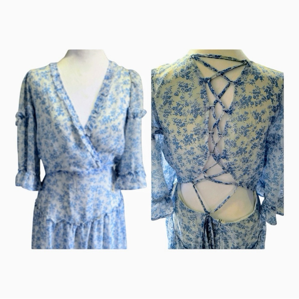 Floral Lace-Up Back Chiffon Dress